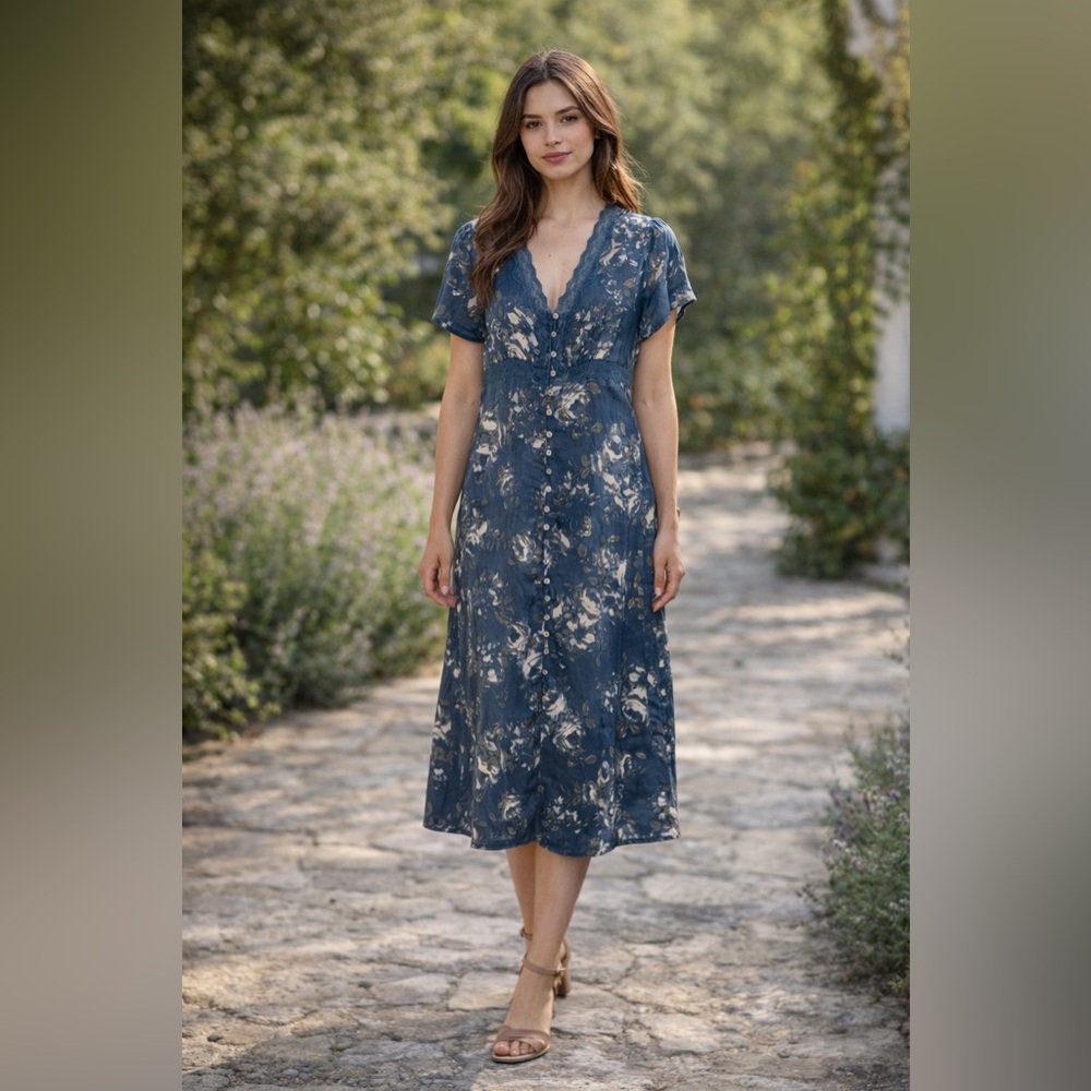 NWT Lucky Brand Elegant Blue Floral Women's Dress